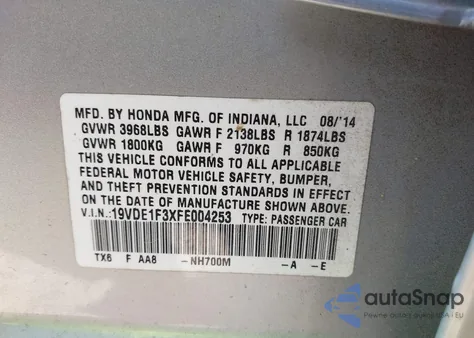 2015 Acura Ilx 2.0L из США, поврежденный, VIN 19VDE1F3XFE004253